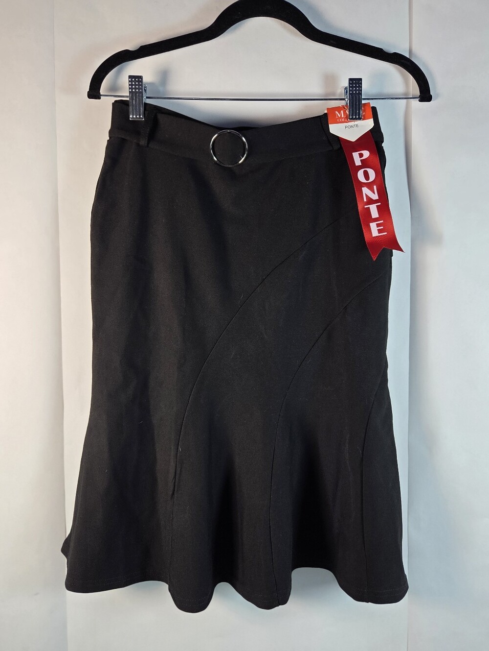 Ponte Vecchio Black A-Line Skirt with Ring Belt
